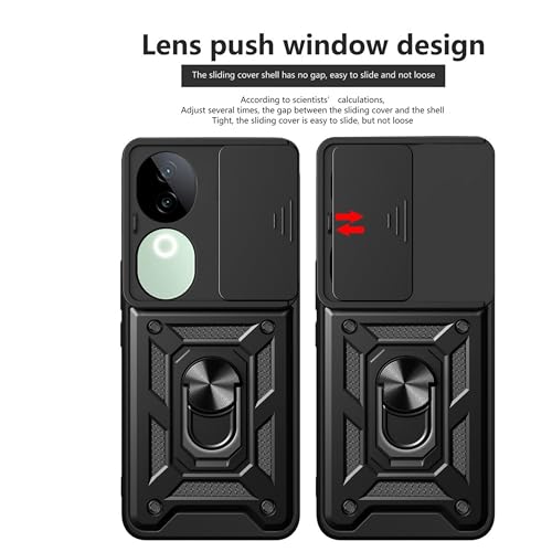 Image of SPAZY CASE vivo V50 5G Back Cover | Heavy Duty Hybrid Case with 360 Degree Rotating Finger Ring Holder + Slider Shutter Camera Protection Case for vivo V50 5G - Black