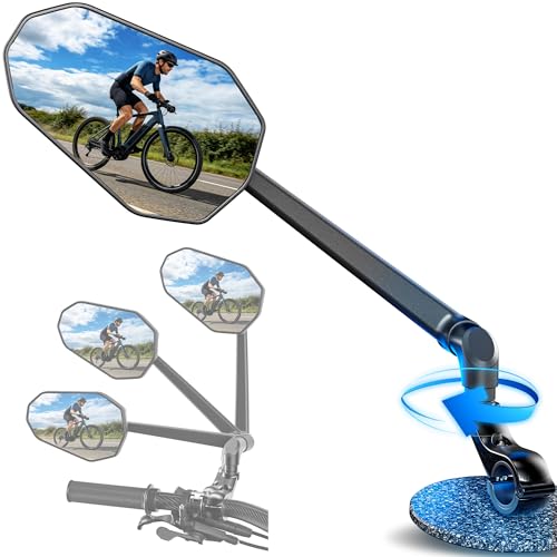 Fahrradspiegel für E-Bike Links 360 Klappbar & Drehbar Fahrrad Rückspiegel mit Große Spiegelfläche Fahrrad Spiegel Links für Ebikes Spiegel für Fahrrad Schlagfestes Echtglas Fahrradzubehör E-bike
