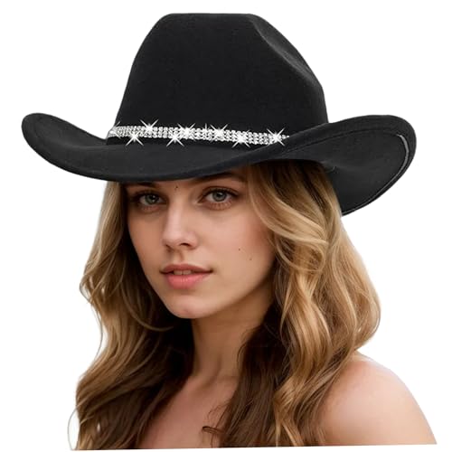 El Mejor Listado de Sombreros de cowboy para Mujer los 5 mejores. 41 Kalastussaari Glitter Silver Black Cowboy Sombreros para Mujeres, Sombrero de Vaquera de Diamantes de imitación Brillante Occidental con Banda de Sudor, Sombrero de Fedora...