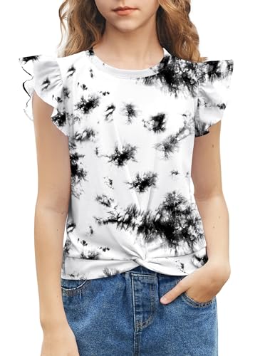 Image of Arshiner Girls Shirt - Short-Sleeve Twist Front T-Shirt for Girls with Cute Flying Sleeves - Summer Blouse Tunic Tee Tops