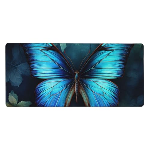 Tapis de souris XXL bords cousus motif papillon bleu pour un espace de travail inspirant