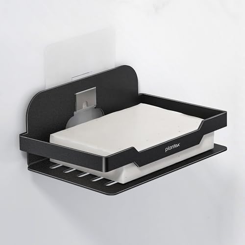 Image of Plantex Self Adhesive Soap Dish for Bathroom /Stainless Steel Soap Holder for Washbasin /Soap Stand Without Drill /Bathroom Accessories - Pack of 1 (Black)
