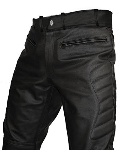 Mens Real Black Leather Motorcycle Bikers Pants Jeans Trousers2