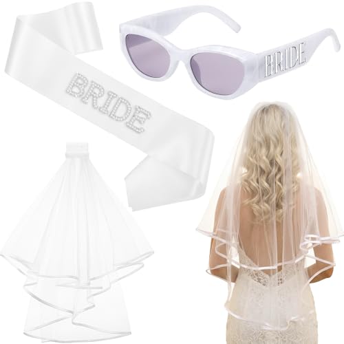 JATEBI Bride Sash Veil Sunglasses Set