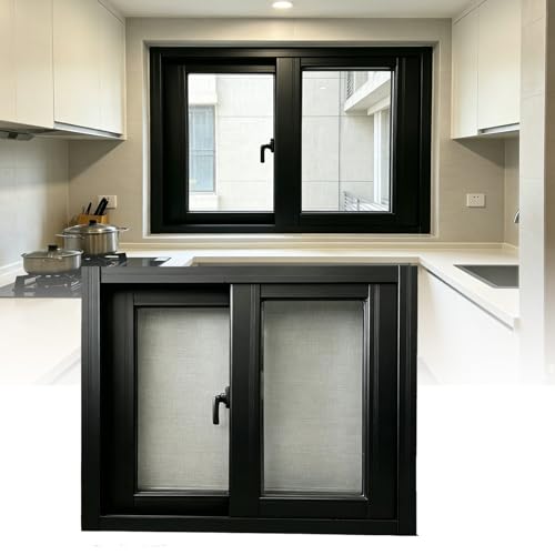 Basement Sliding Window with Double Glass, Anti-Rust Aluminum Frame, 18×12" – 40×30" Optional，Small Window for Sheds, Bathroom, Basement(Black(W*H),34x14")