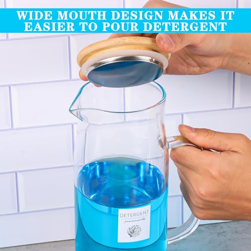 PYQTH Glass Laundry Detergent Dispenser Set with Bamboo Lids & Handles - 50 Oz Elegant Refillable Containers for Laundry Room Organization and Detergent Storage, Ideal for Powder & Liquid Detergent - Image 6