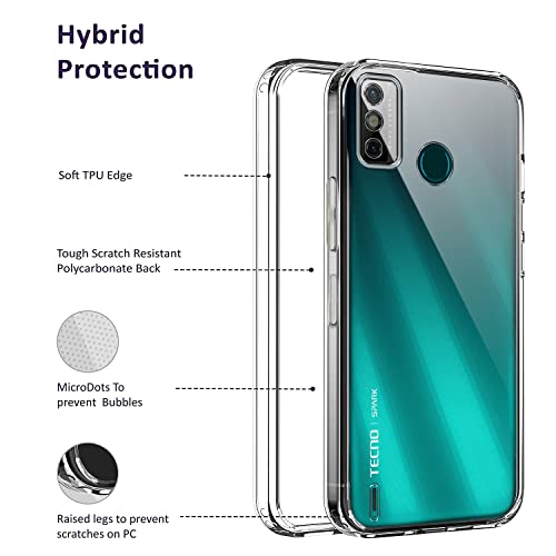 Image of Jkobi Back Cover Case for Tecno Spark 6 Go (Silicone Crystal Clear | Pure Camera Protection | Soft and Flexible for Charger and Headphone sockets | Shockproof Bumpers | Transparent)