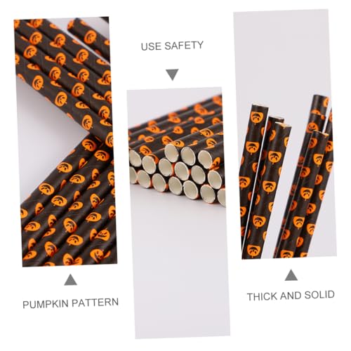 Pajillas de papel degradables negras con calabaza, 125 pcs miniatura 5