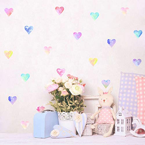 Colorful Heart Wall Decals Watercolor Hearts Wall Stickers Heart Wall Decals For Girls Bedroom Nursery Kids Room Decor #TOP2
