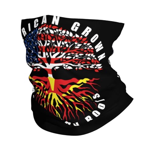 American Grown with Macedonian Roots Macedonia Flag Neck Gaiter Balaclava Face Mask for Men Women Patriotic Design Seamless Bandana Cover Scarf Headwear Headband Head Wrap White