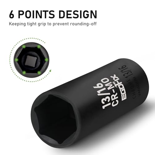 Image of 1 /2 inch Drive Deep Impact Socket, 13 /16 Inch SAE Socket, CR-MO 6 Point for Easy Removal of Axle Nut