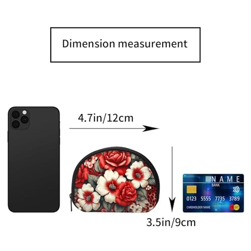 Portable Coin Purse Flowers-Leopard-Print Mini Zippered Money Pouch Card Holder2