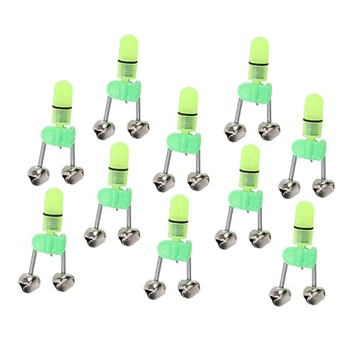 Mipcase 10pcs Green Led Fishing Alert Bells Rod Bells Clamp on for Night Fishing