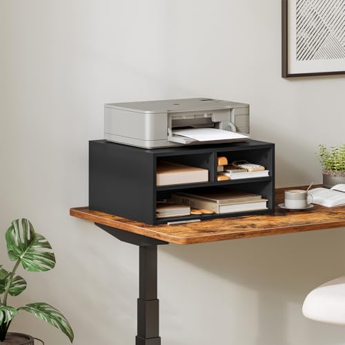WOLTU Estanteria Oficina, Archivador 3 Compartimentos, Organizador Escritorio de 2 Niveles, Soporte Impresora, Mueble Oficina, Madera, 47x40x22,5cm,Negro, ASK15sz - imagen 2