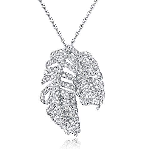 Collier double feuille argent 925 et zircon éclatant de haute qualité pour femme
