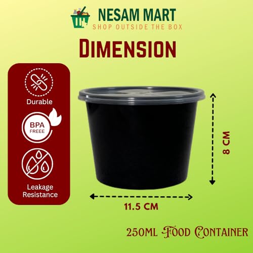 Image of Reusable Food Container with Lid 250ml - Pack of 25 Disposable Packing Box for Food | Round Plastic Parcel Box Fridge, Microwave Safe - Ideal for Food Delivery, Kitchen and Storage(250 ml)