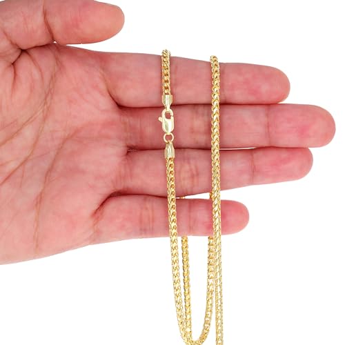 Nuragold 14k Real Yellow Gold Solid Franco Diamond Cut 2.5mm Spiga Wheat Chain Necklace (16"-30") Italian Jewelry for Men & Women3