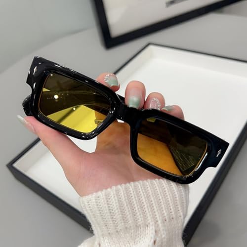 Image of IKANOO Square Thick Frame Sunglasses for Women Men Retro Rectangle Sunglasses Trendy Chunky Eyewear Black Shades