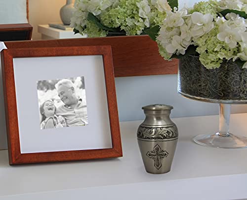 Image of Silver Cross Cremation Urn for Ashes Adult Male - Personalized Urn for Ashes for Women Decorative Urns - Beautifully Handcrafted Cross Urn