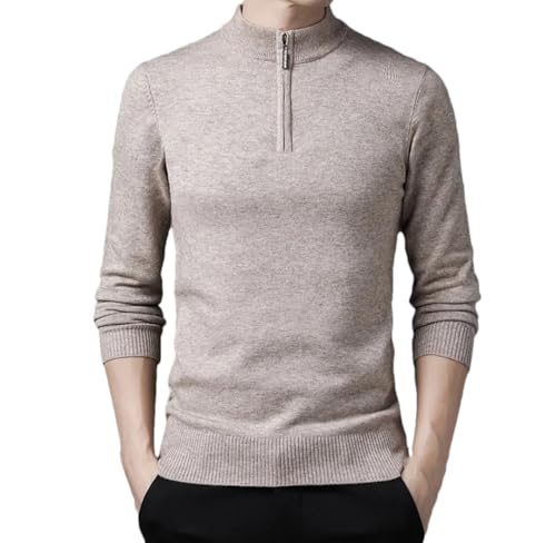 Men's Zipper Half High Neck Solid Color Pullover Long Sleeve Knitted Sweater Tops