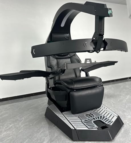 Dxysyldrun Gaming Chair Zero-Gravity Seat Cockpit Computer Workstation, Genuine Leather Seat with Memory Foam Massage Function, Supports 3 Monitors