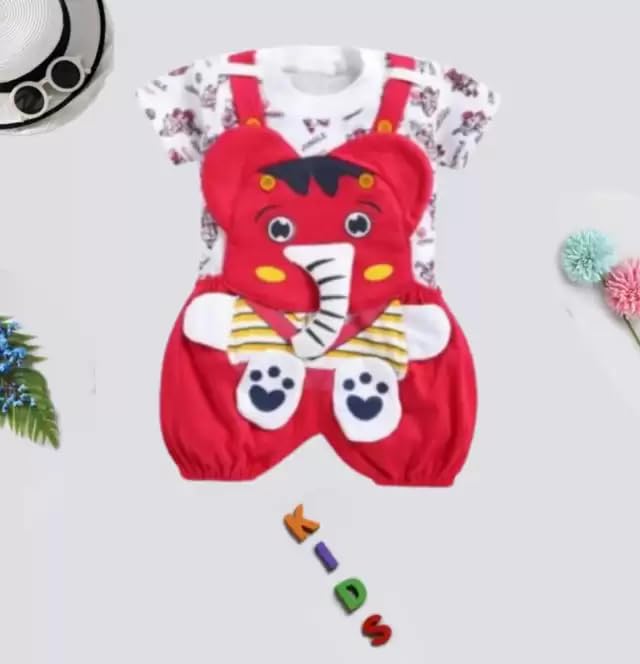 Image of Mommy Club Baby Boy's & Baby Girl's Jumbo The Elephant Dungaree For 0-6Months Baby || Dress Clothes For Baby Boy And Baby Girl (Red, 0-9 Months)