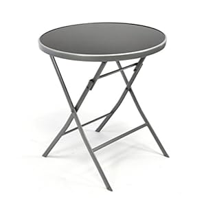 Nexos Bistrotisch mit Glasplatte schwarz Gestell silber klappbar Terrassentisch Gartentisch Glastisch GM36491 70 x 70 x 73 cm