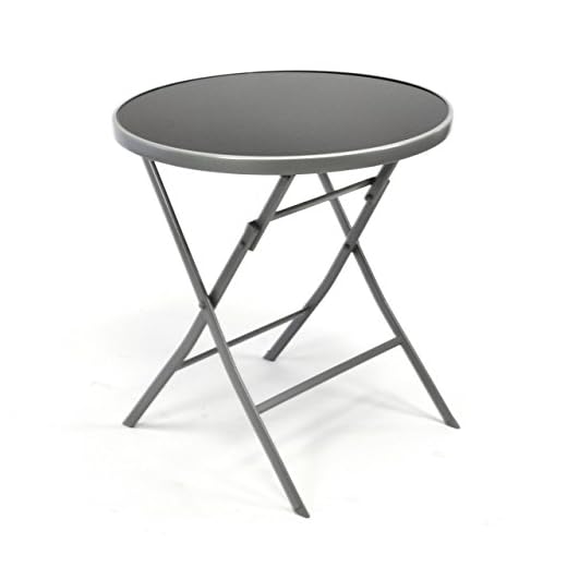 Nexos Bistrotisch mit Glasplatte schwarz Gestell silber klappbar Terrassentisch Gartentisch Glastisch GM36491 70 x 70 x 73 cm