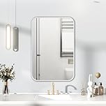 HIGHBATH White Frame Mirror 50 x 70 cm, Large Bathroom Wall Mirror, Rectangular Bathroom Wall Mounted Mirrors Hanging Horizontal/Vertical