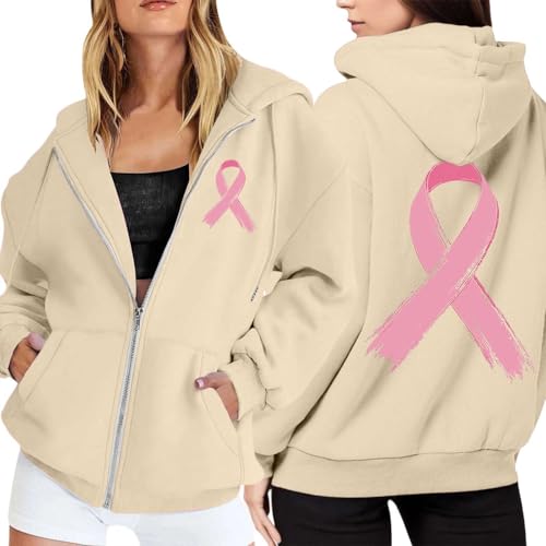 Sweat à capuche zippé Octobre Rose en polaire chaude pour femme