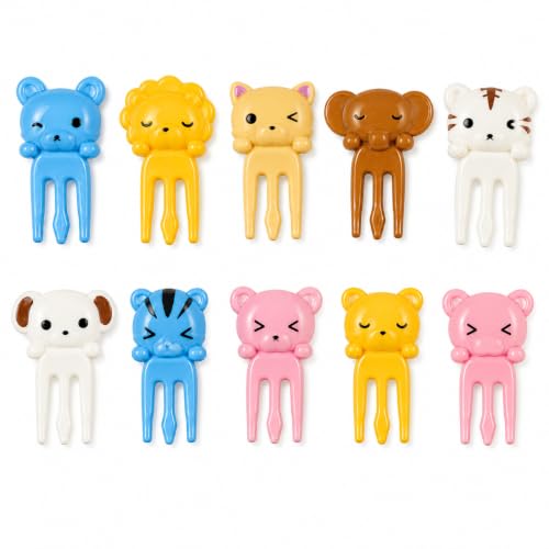 Image of Mshine 10Psc PVC Mini Animal Food Forks Set for Kids, Reusable Bento Box Fruit Forks, Cute Food Picks, Lunch Box Accessories, Snack Picks, Dessert Forks, Party Food Decor, Multicolor, Easy to Clean