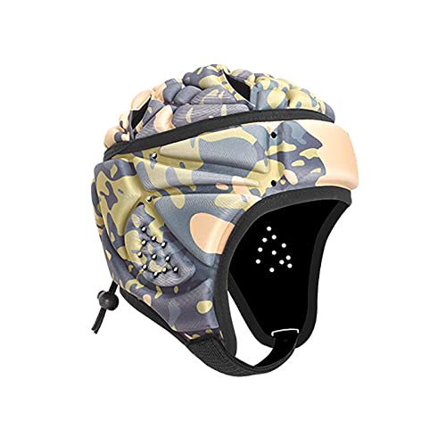 Homeo Rugby Helmet Headguard, Soft Football, Padded Headgear 7v7 Flag Headguards Shell for Youth Kids Adult, Goalkeeper Soccer Goalie, Camo Yellow, 19-21 inch