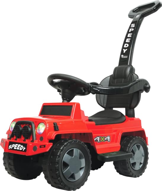 Image of Joyride Speedy Plus 4x4 Large Size Ride on Jeep with LED Headlight | Music |Seat Storage| Safety guardrail |Parental Handle | Big Wheels for Kids 1 to 4 Years (RED)