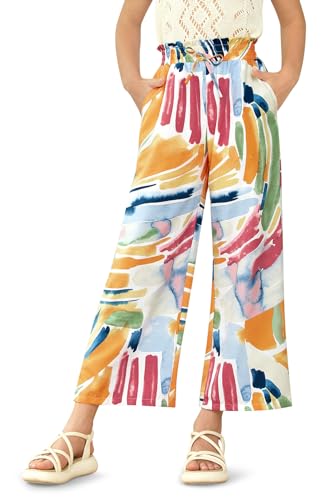 Image of Big Girls Summer Cute Boho Floral Print Wide Leg Dress Pants Baggy Linen Pants Casual Palazzo Trousers Allover Random 13-14 Years