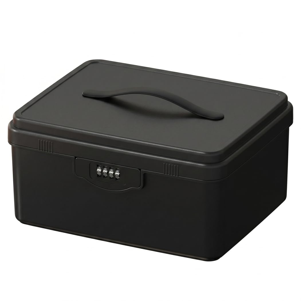 Tsawntd Storage Boxes, Lockable Medicine Box, Double-layer Lockable Storage Box With 4-digit Combo Lock For Valuables & Documents Black