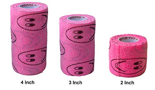 Image of Vet Wrap Wrap Tape (Pink with Smiles) (2 Pack) (4 Inch x 15 feet) Self Adhesive Adherent Adhering Cohesive Flex Self Stick Bandage Grip Roll Dog Cat Pet Horse