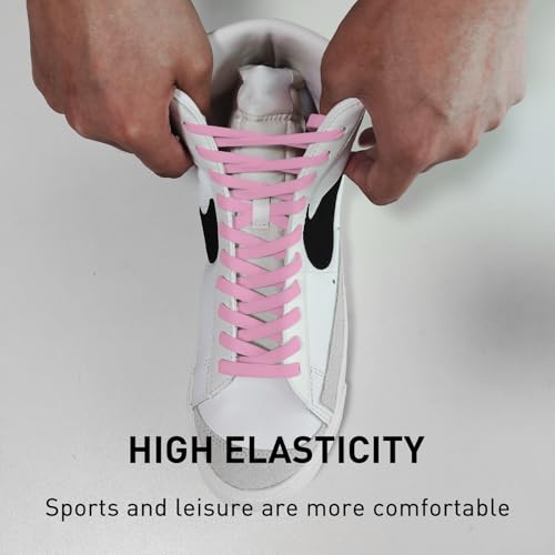 Image of UamGlsob 2 Pairs 5 /16 inch Flat Elastic Shoe Lace, 27 inch-72 inch Length Stretch Shoelaces Strings Replacement for High /Low Top Sneakers