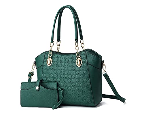 Huiueitw Women Handbags Purses Wallet Shoulder Bags Top Handle Satchel Purse Tote Work Bag Set 2Pcs (Green) #TOP27