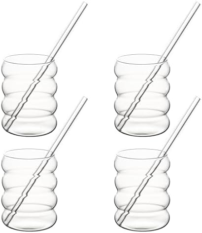 Hanseküche Bubble Gläser Set mit Glasstrohhalm [4x 350ml] – Ideal für Eiskaffee, Wasser und Cocktails – Longdrinkgläser Set, Eiskaffee Gläser, Kaffeegläser, Iced Coffee Bubble Glas