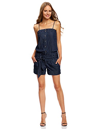 oodji Ultra Mujer Mono Vaquero con Tirantes Finos, Azul, ES 34 /...