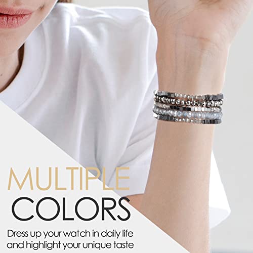 Image of MOFREE Beaded Bracelet Compatible for Apple Watch Band 38mm /40mm /41mm /42mm(Series 10) Women,Fashion Handmade Beads Elastic Stretch Strap for iWatch Series 10 /9 /8 /7 /SE /6 /5 /4 /3 /2 /3