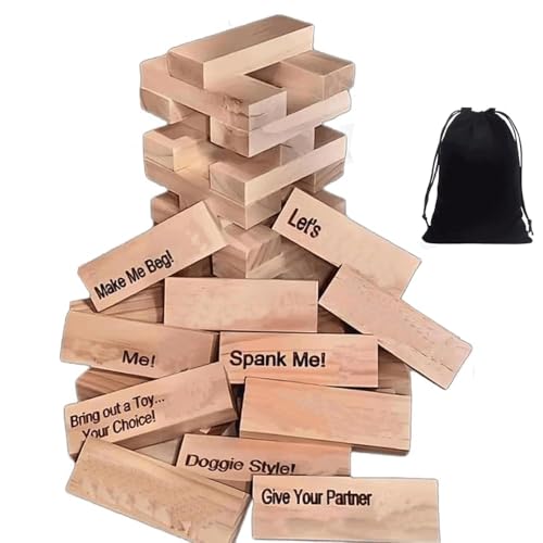 LuGirlre Lust TowerGame for Adults, 48 Pieces Naughty Block Tower Game, Valentine Tumbling Tower Stacking Blocks Game, Stacking Wooden Game for Grown Ups