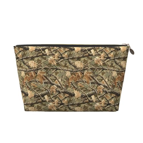 Bolsa de maquillaje con estampado artístico de ramas de camuflaje, neceser de viaje para mujeres, bonito organizador de maquillaje de cuero