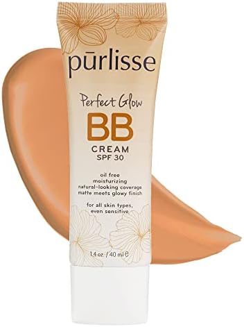 purlisse Perfect Glow BB Cream SPF 30: Clean & Cruelty-Free, Medium Flawless Coverage, Hydrates with Jasmine | Medium Tan 1.4oz