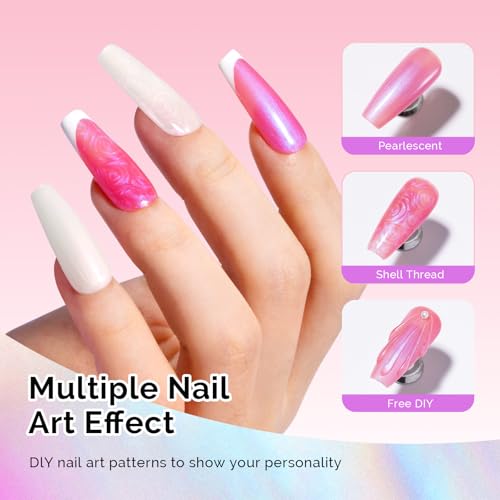 Image of MelodySusie Pearl Gel Nail Polish Set, 6 Colors Aurora Shimmer White Green Pink Purple Blue Iridescent Mermaid Drawing Glitter Gel Polish Soak Off Swirl Shell Thread Effect Nail Art Gifts for Women