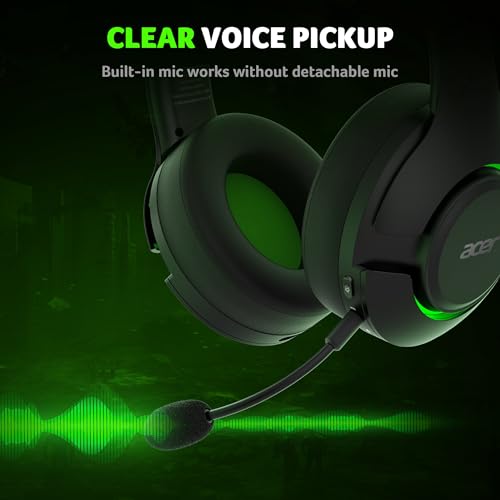 Acer Wireless Gaming Headset for Xbox Series X|S & Xbox One, Bluetooth 5.4 Headphones with Noise Canceling Mic, 3D Surround Sound, 40H Battery, Compatible with PC, PS5, Switch, Mac - Black Green - image 8