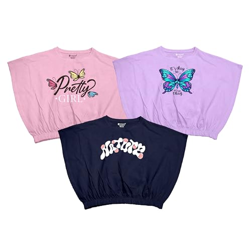 Image of KYDA KIDS 100% Cotton Crop top for Girls - Printed Half Sleeve Stylish Tshirt, Regular Fit Tops for Girls - (Pack of 3)
