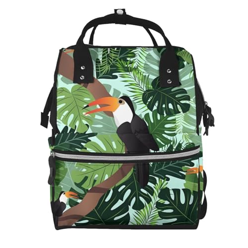 Sac à langer étanche imprimé feuilles exotiques noir grande capacité