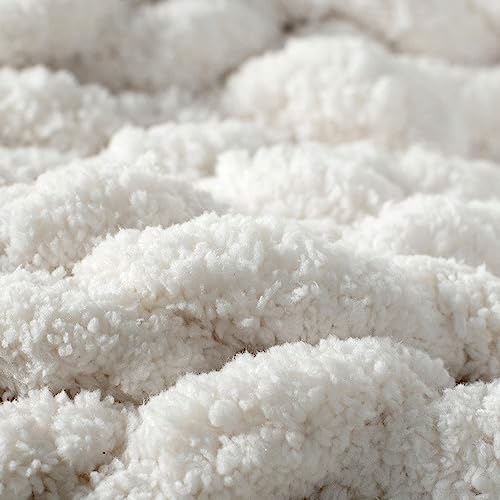 Carriediosa Chunky Knit Throw Blanket Chenille Loop Yarn Handmade Soft Fluffy Throws For Couch Sofa Bed Home Decor Breathable Cozy Heavy Thick Knitted Blanket Washable, 50" X 60" Cream White #TOP2