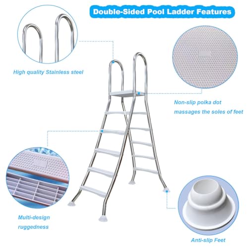 Escalera para piscina de 5 pasos, acero inoxidable y plataforma miniatura 3